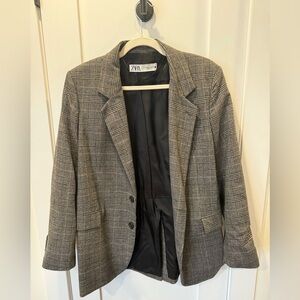 Zara Women's Black and White Checkered Blazer